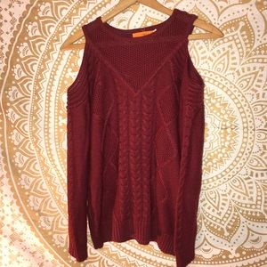 RED NO SHOULDER SWEATER